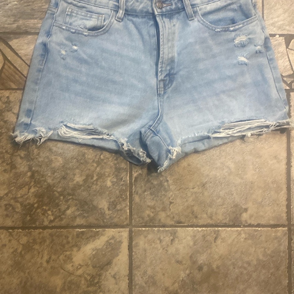 Distressed Light Blue Denim Shorts